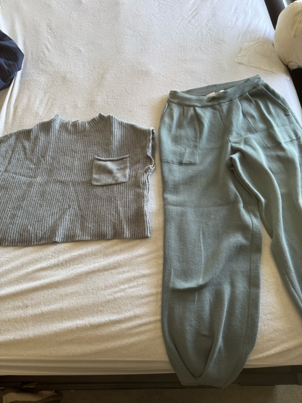 Free People Sage Green Knit Sweater Vest and Pants Set